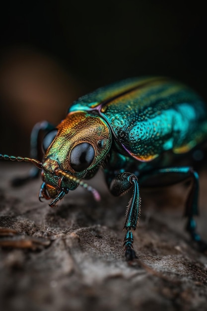 A colorful beetle with a black background