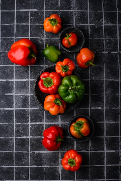 Colorful bell pepper on black background