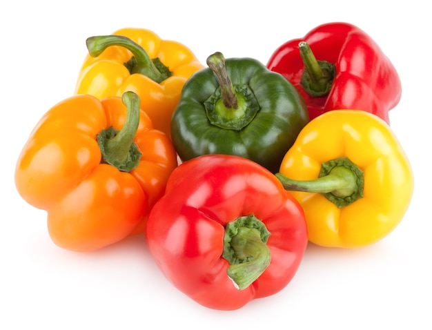 Colorful bell peppers isolated on white background