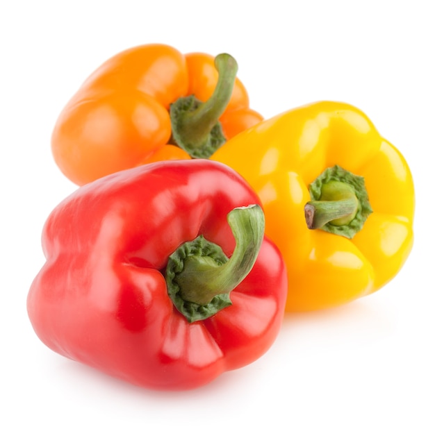 Colorful bell peppers isolated on white background