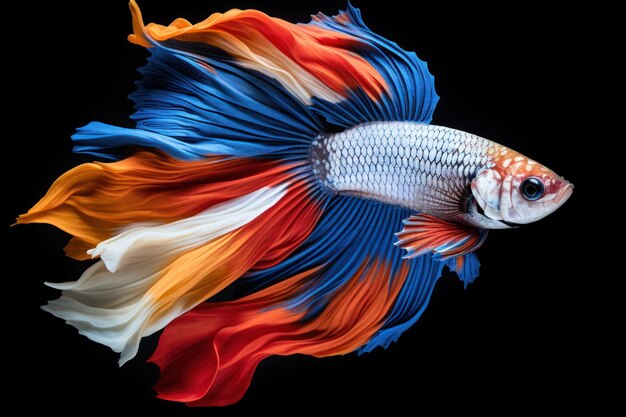 Foto un colorato pesce betta isolato su uno sfondo nero generativo ai