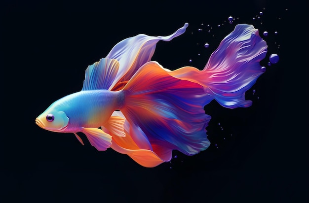 Colorful Betta Fish in Liquid Crystal on a Dark Background