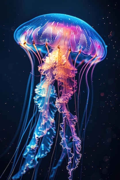 Foto le colorate meduse bioluminescenti nelle profondità dell'oceano