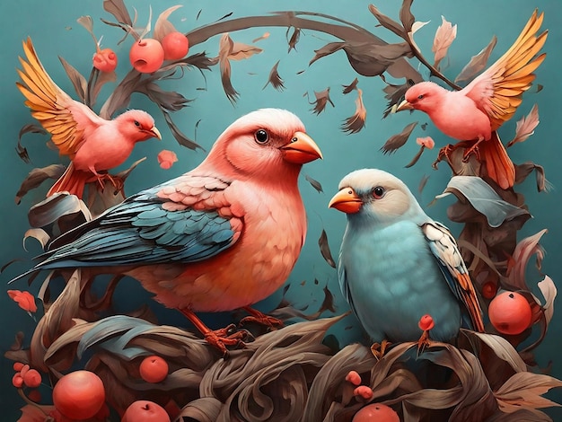 Colorful Bird Art color generative AI Photo