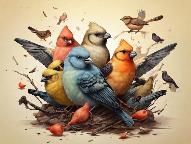 Colorful Bird Art color generative AI Photo