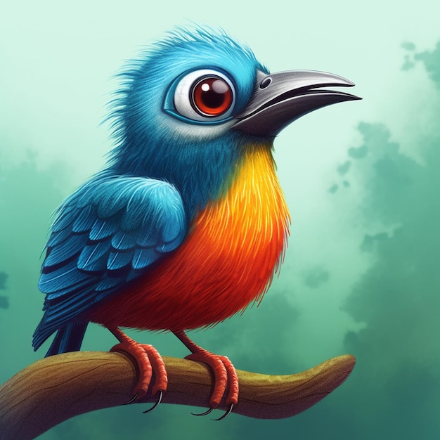 a colorful bird on a branch with a blue and yellow bird on it