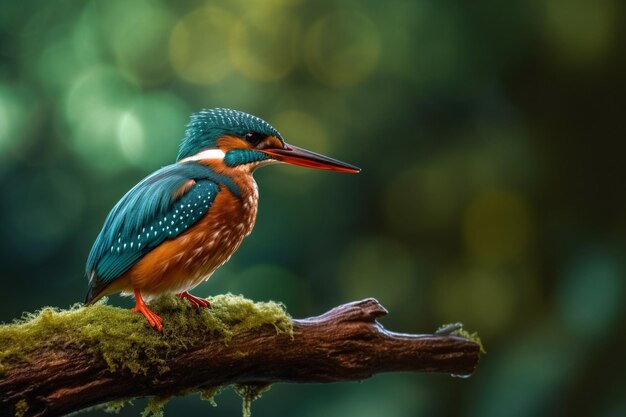 A colorful bird on a branch with a green background