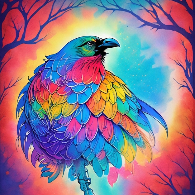 カラフルな鳥のデジタルアートイラスト クラウ