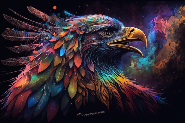 Colorful bird digital art illustration