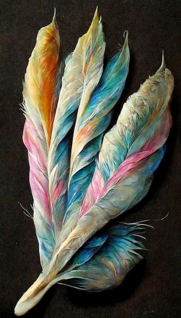 Colorful bird feather in pastel colors illustration