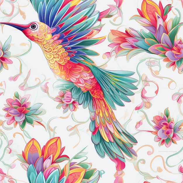 Colorful bird on a floral background.