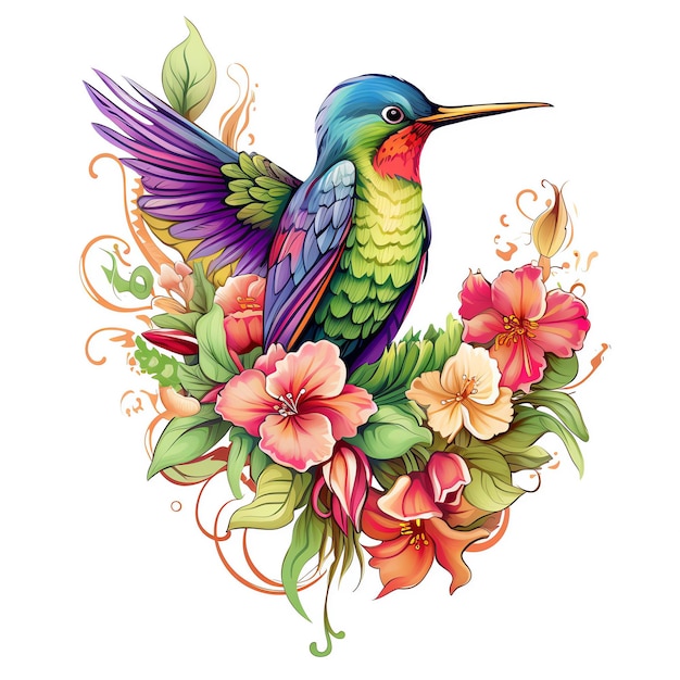 A colorful bird on flowers