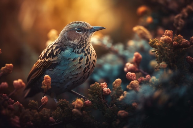 花と庭のカラフルな鳥 自然の中のカラフルな鳥