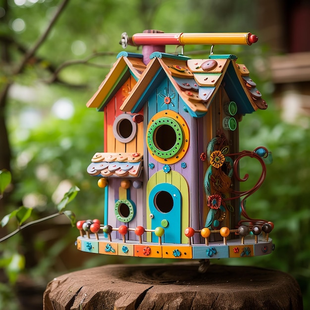 Photo colorful bird house outdoors