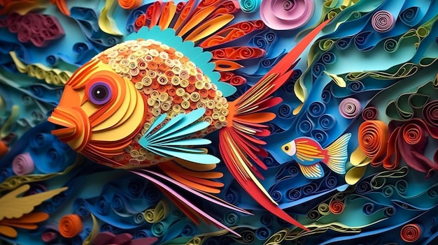 a colorful bird is on display with a bird on it.