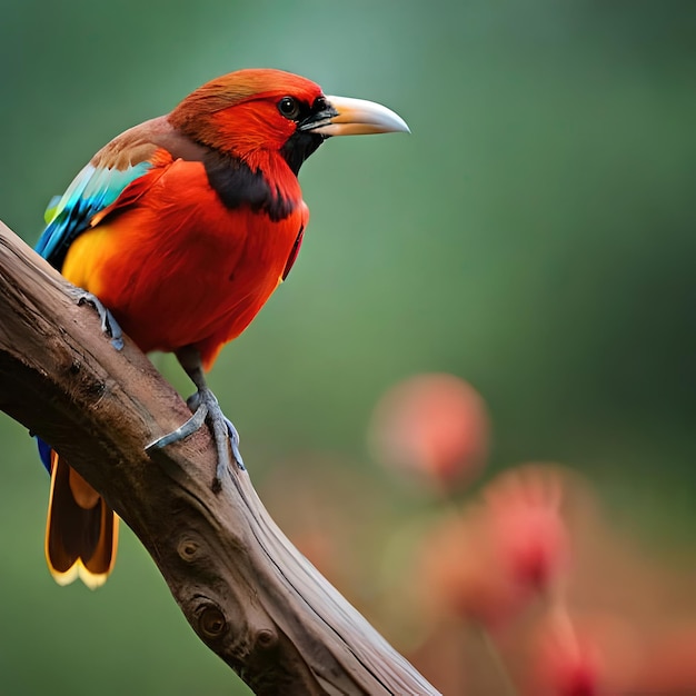 A colorful bird is perched on a branch.