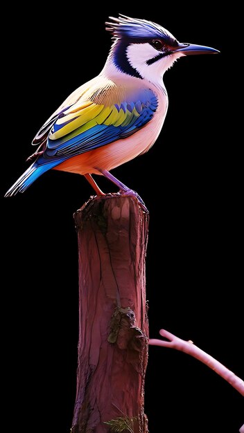 a colorful bird is standing on a stick with a person holding a pink and blue bird