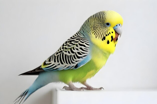 a colorful bird is standing on a white box