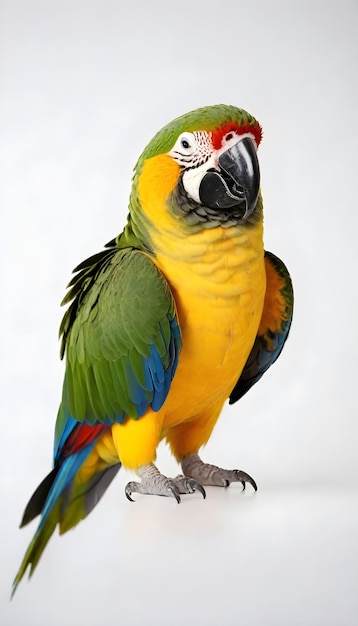 a colorful bird is standing on a white surface