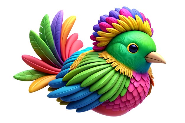 Photo a colorful bird made of plasticine sits on a white background the bird has a round body