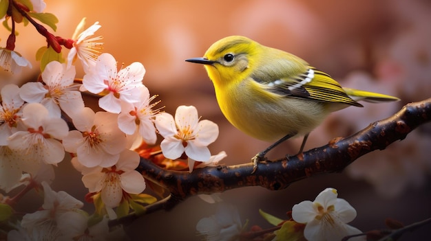 花がく木の枝に座っているカラフルな鳥