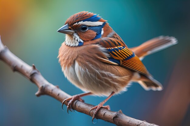 Colorful bird perched on a branch with blurred background closeup ai generative