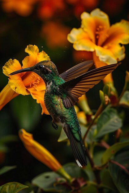 Foto un uccello colorato appoggiato su un fiore