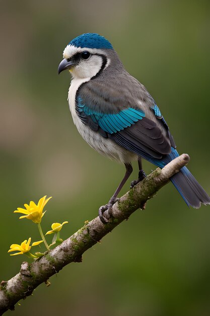 花の上に座っている色とりどりの鳥