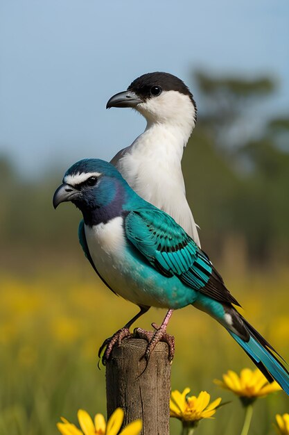 A colorful bird perched on a flower