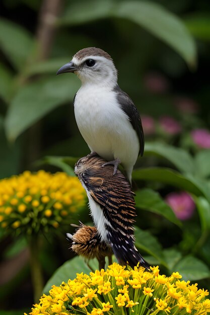 Photo a colorful bird perched on a flower