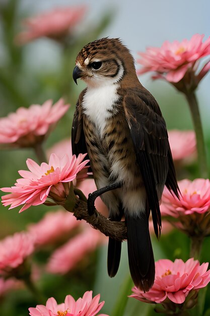 A colorful bird perched on a flower