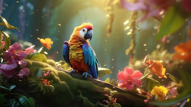 Colorful bird posing in the middle of the forest