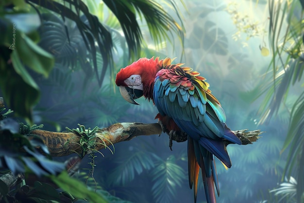 Colorful Bird Preens on Tree Branch