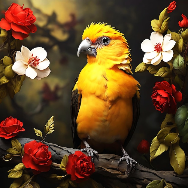 a colorful bird sits on a branch Ai Generated