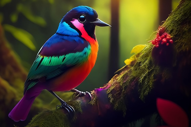 Colorful Bird sits on a branch in the forest_01