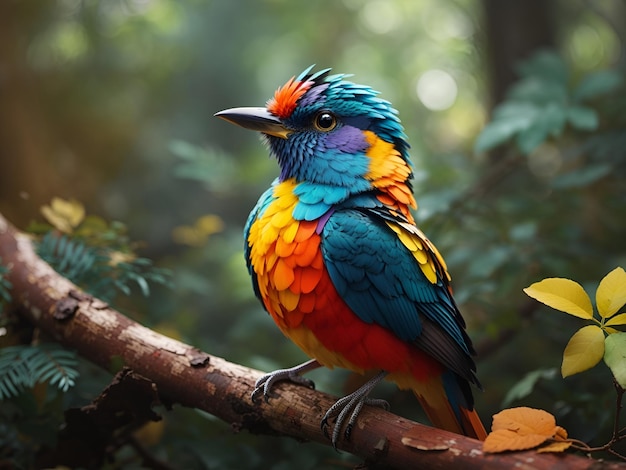 красочная птица сидит на ветке в лесу