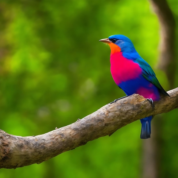 Красочная птица сидит на ветке в лесу