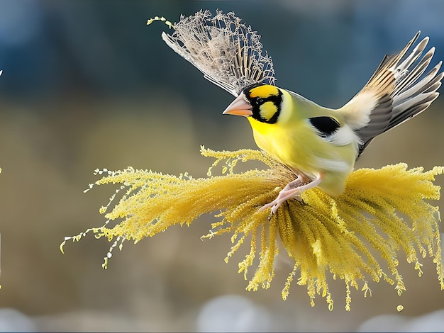 A colorful bird sits on a branch in the forestai generated