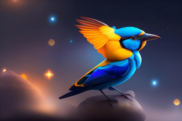 A colorful bird sits on a branch with a person039s hand AI Generative