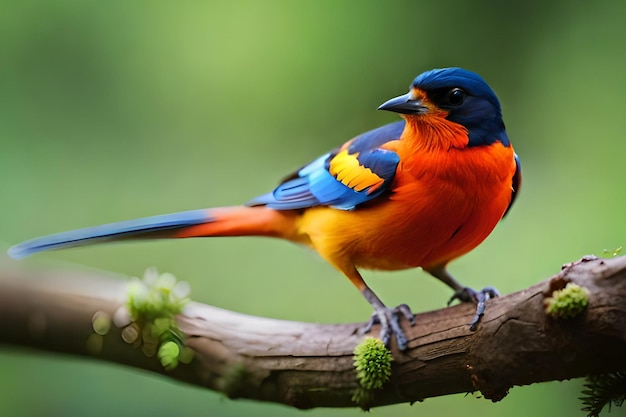 A colorful bird sits on a branch.