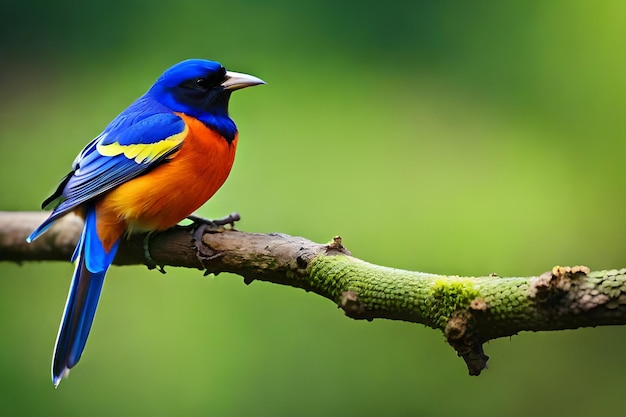 A colorful bird sits on a branch.