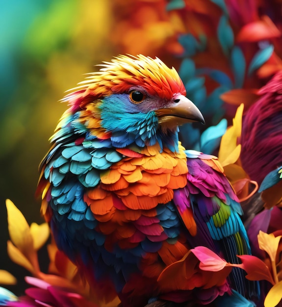 Colorful bird sits on a tree in forestai generated