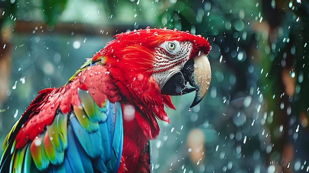 Красочная птица, стоящая под дождем