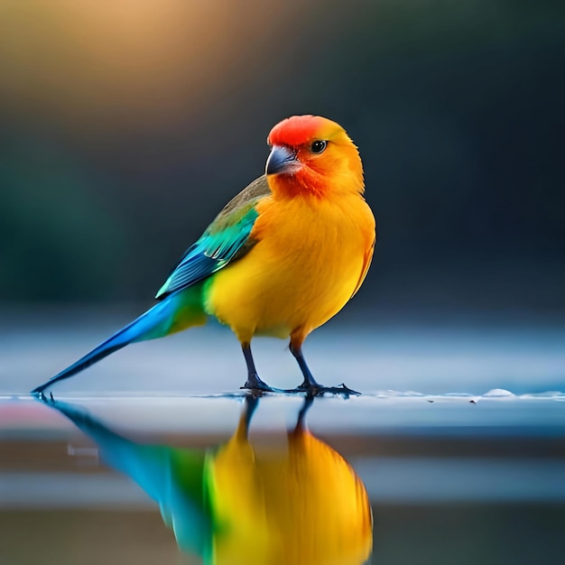 水の上に立つカラフルな鳥