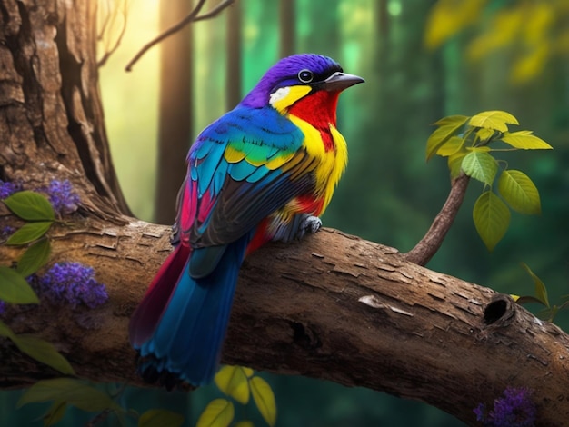 Colorful bird on a tree branch