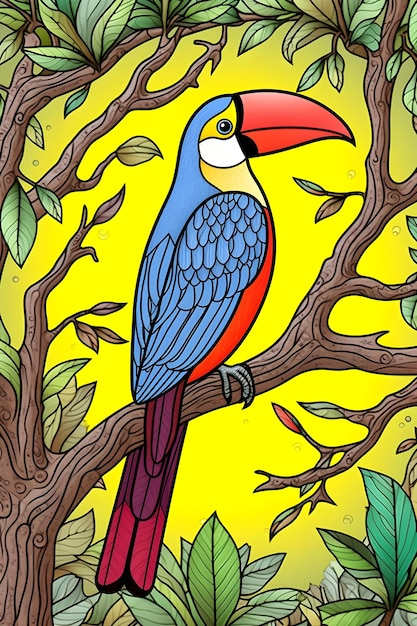 A colorful bird on a tree branch