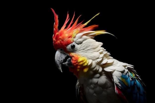 A colorful bird with a black background and a black background.