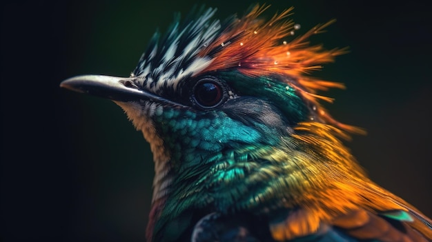 A colorful bird with a black background and a black background