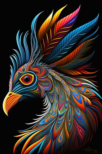 A colorful bird with a black background.