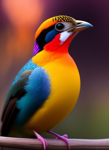 A colorful bird with a black head and blue feathers.